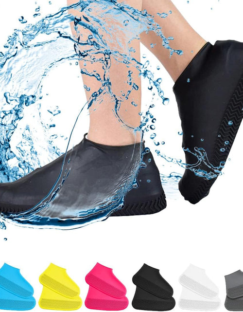 Load image into Gallery viewer, Waterproof Shoe Covers, Non-Slip Water Resistant Overshoes Silicone Rubber Rain Shoe Cover Outdoor Cycling Protectors Apply to Men, Women, Kids (Small, Black)
