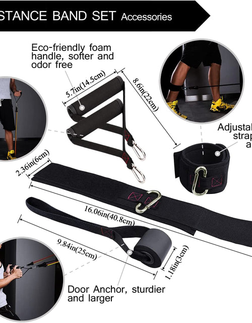 Load image into Gallery viewer, Exercise Resistance Bands with Handles - 5 Fitness Workout Bands Stackable up to 110 - 150 Lbs, Training Tubes with Large Handles, Ankle Straps, Door Anchor Attachment, Carry Bag
