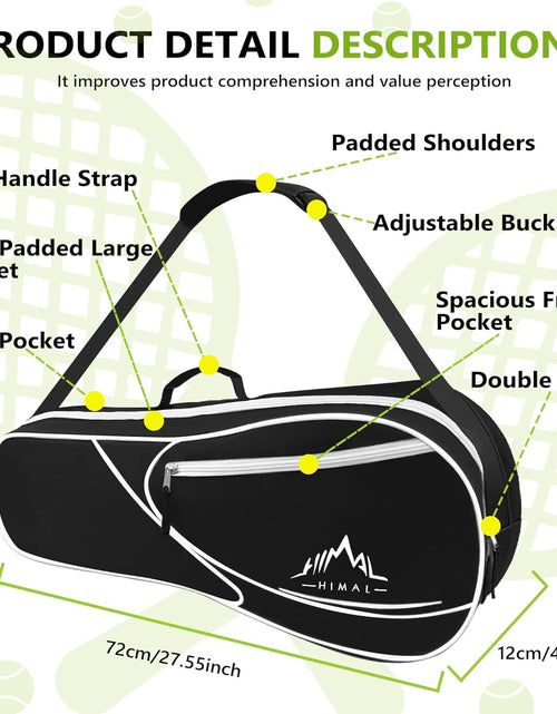 Load image into Gallery viewer, Himal 3 Racquet Tennis-Bag Premium Tennis-Racket-Bag with Protective Pad, Professional or Beginner Tennis Players, Lightweight Tennis Bag for All Ages,Black
