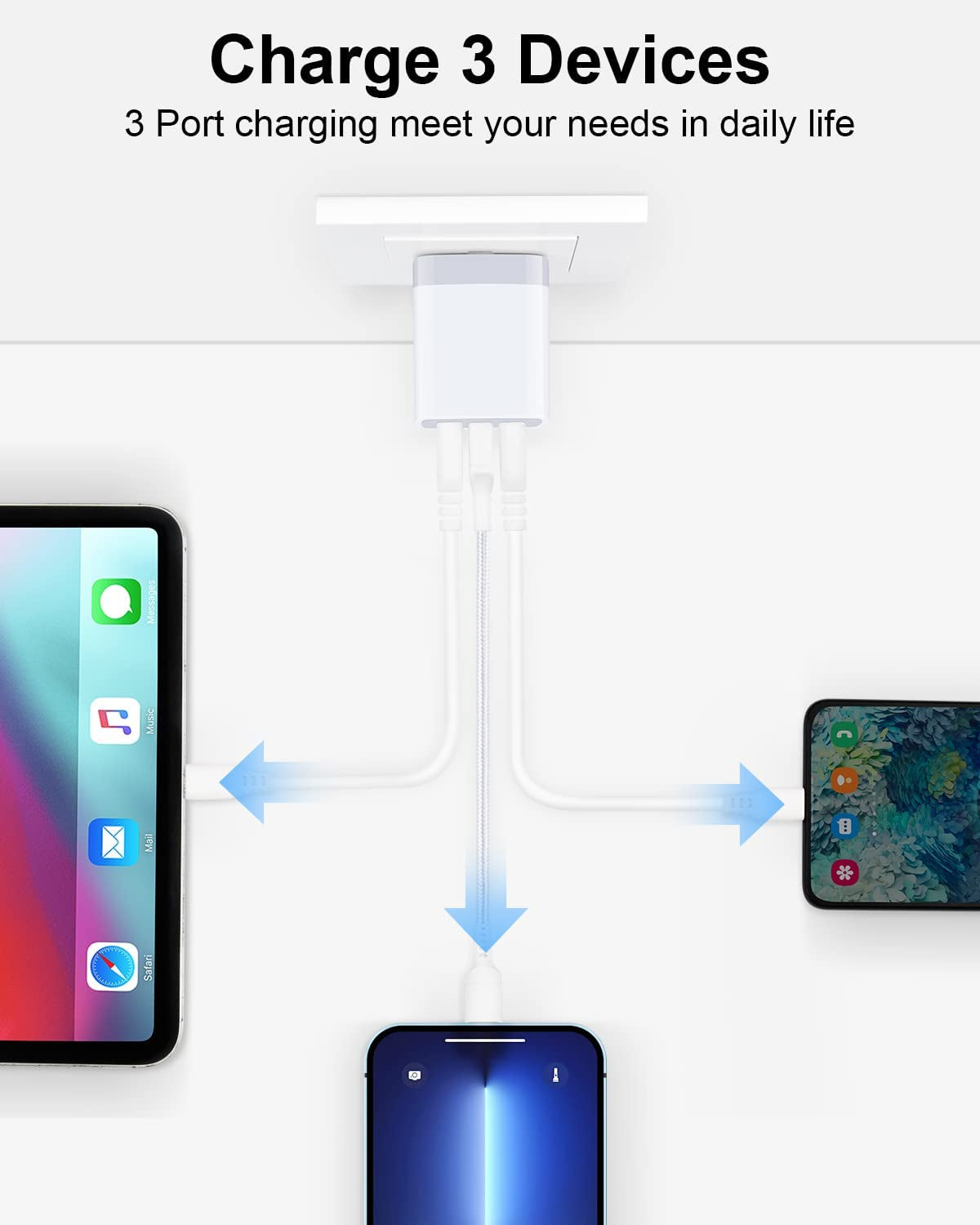 USB Charger Cube, Wall Charger Plug,  3.1A 3-Muti Port USB Adapter Power Plug Charging Station Box Base for Iphone 17 16 15 14 13 12 Pro Max Mini SE 11 Pro Max Samsung Phones Charging Block