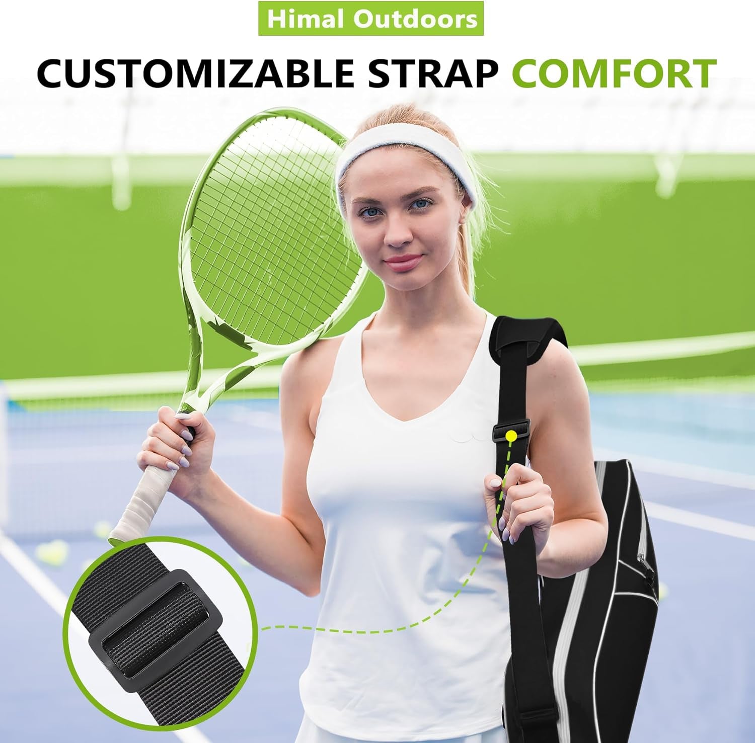 Himal 3 Racquet Tennis-Bag Premium Tennis-Racket-Bag with Protective Pad, Professional or Beginner Tennis Players, Lightweight Tennis Bag for All Ages,Black
