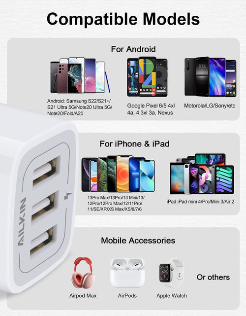 Load image into Gallery viewer, USB Charger Cube, Wall Charger Plug,  3.1A 3-Muti Port USB Adapter Power Plug Charging Station Box Base for Iphone 17 16 15 14 13 12 Pro Max Mini SE 11 Pro Max Samsung Phones Charging Block
